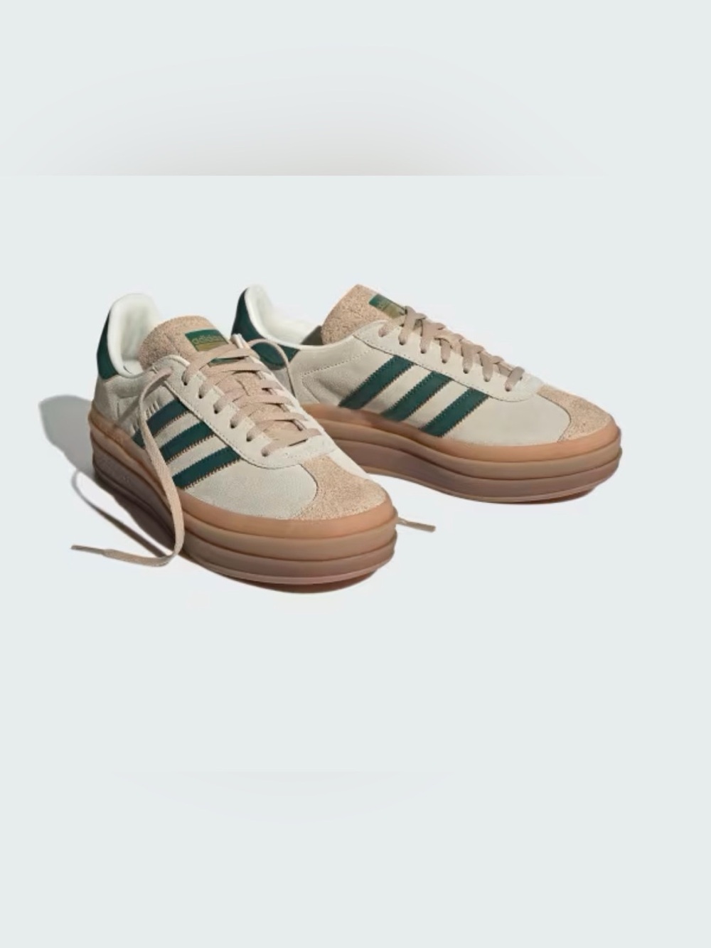 adidas Gazelle Bold Cream Suede Sneakers with Dark Green Stripes